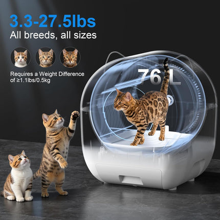 EYESUN 76L Self-Cleaning Cat Litter Box with App Control, 13L Waste Bin, Safety Sensors & Odor Control