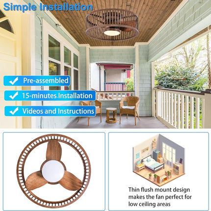 Coolbull Ceiling Fan with Lights, Remote & APP Control, 20 Inch Farmhouse Flush