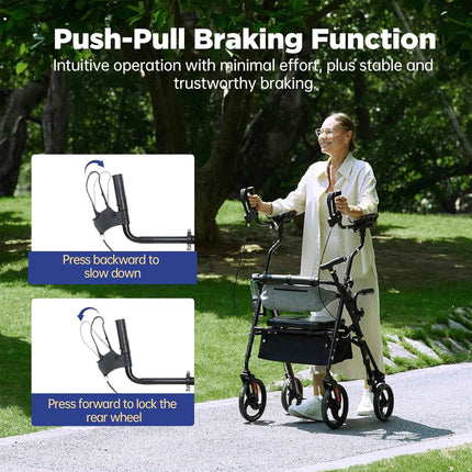 Purarelax Upright Rollator Walker, Stand Up Walkers with Armrest, 10" Wheels, Fr