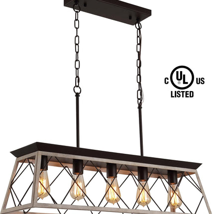 Q&S 5-Light Kitchen Island Light Fixtures Farmhouse Rustic Vintage Industrial Co