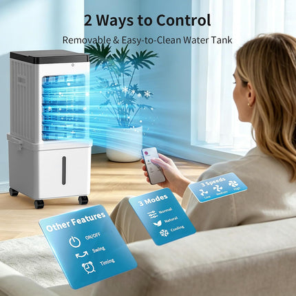 SimerSure 3-in-1 Portable Evaporative Air Cooler with Removable Water Tank, Ice Packs, Timer & Remote Control