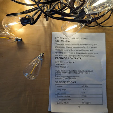 luckystyle 120FT LED Outdoor String Lights with 30+2 Edison Shatterproof Waterpr