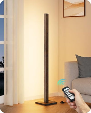EDISHINE Wooden LED Corner Floor Lamp with Remote, Minimalist Dimmable Atmospher