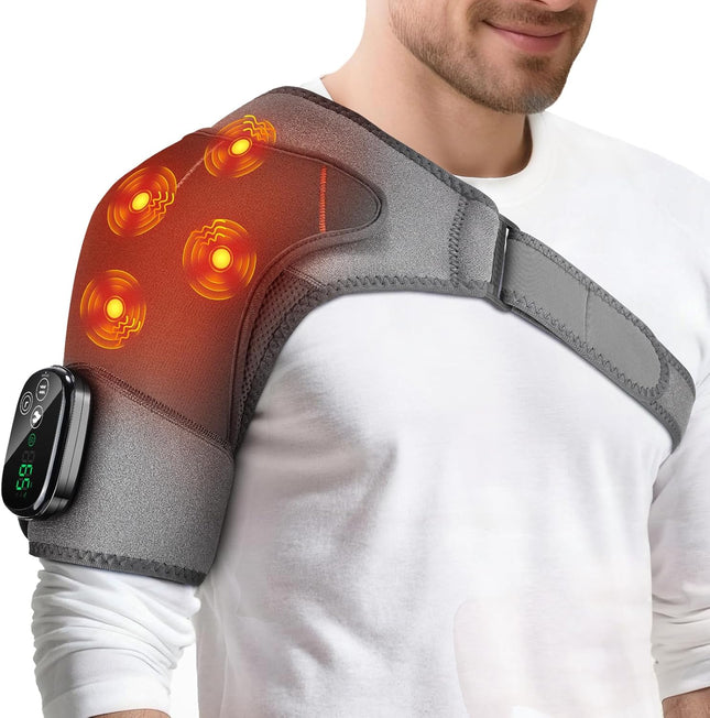 Cordless Shoulder Heating Pad, Heated Shoulder Brace with 4 Vibration Motors, En