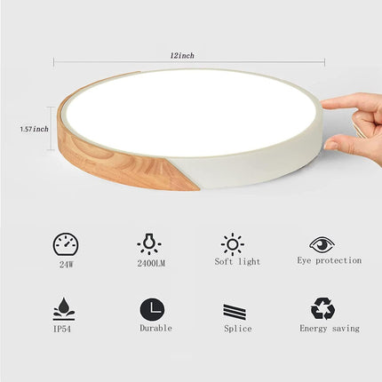 DODOPEN Flush Mount Ceiling Light, 24W Minimalist Wood Ceiling Light