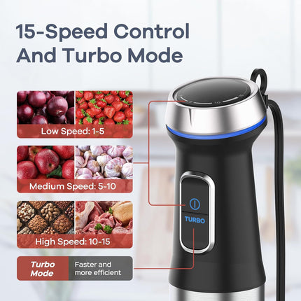 Ganiza Immersion Blender 5 in 1 Hand Blender 800W Heavy Duty Motor, 15 Speed and