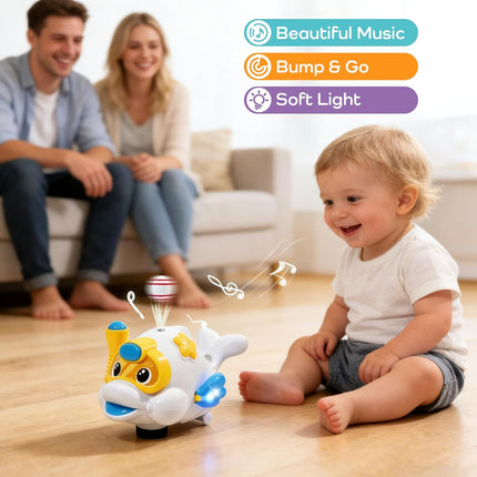 Baby Fish Musical Crawling Toy with Lights, Sounds, Blowing Ball, Infant Sensory