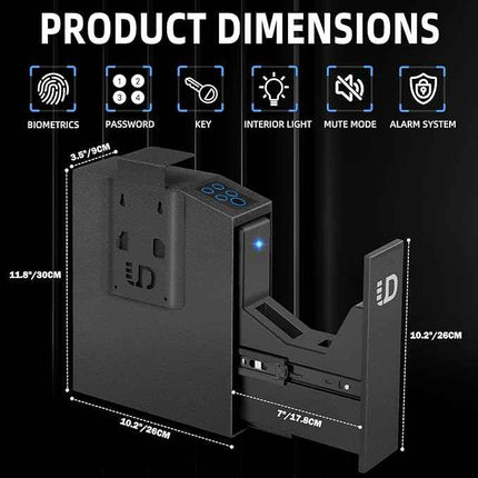 Urban Deco Biometric Gun Safe for Handgun with Quick Access Sliding Door Pistol Safes Mounted Nightstand, Desk, Wall, Vehicle, Bedside, Car Gun Safe Box with Fingerprint, PIN Code, KEY Access https://a.co/d/0g2VGo1g