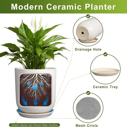 SUNPOTFOR Plant Pot 12 inch - Ceramic Pot for Plants Indoor Outdoor Large Plante