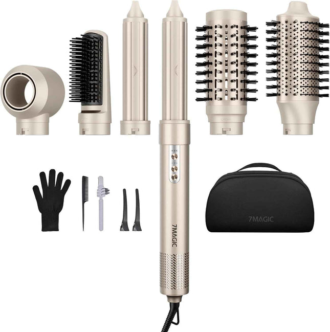 7MAGIC Hair Dryer Brush & 6 in 1 Hair Styler, Silver, 110 Volts, 1200 Watts, Ion