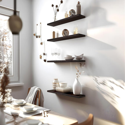 24 Inch Floating Shelves for Wall Rustic Brown Wood Wall Shelves for Bedroom Set