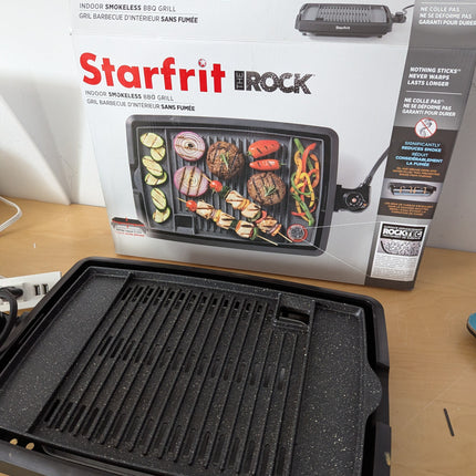 Starfrit The Rock Indoor Smokeless Electric BBQ Grill - Non-Stick 10" x 16" Cook