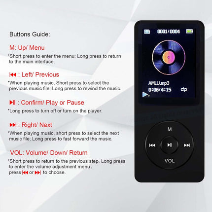 MP3 Player 32GB with Speaker Earphone Portable HiFi Lossless Sound MP3 Mini Musi