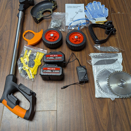 Electric Cordless Weed Wacker 21V, Portable Lightweight Brush Cutter & Trimmer, Foldable Design with 4 Blade Types