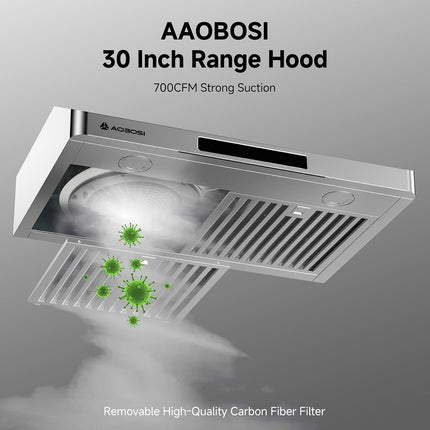 AAOBOSI 30 Inch Under Cabinet Range Hood, 700 CFM, Gesture & Touch Control
