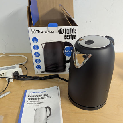 Westinghouse 1.7L Electric Steel Kettle Matte Black, Durable Steel Body Construc