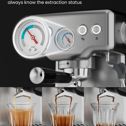 Neretva Espresso Machines, Professional 15 Bar Espresso Maker with Milk Frother