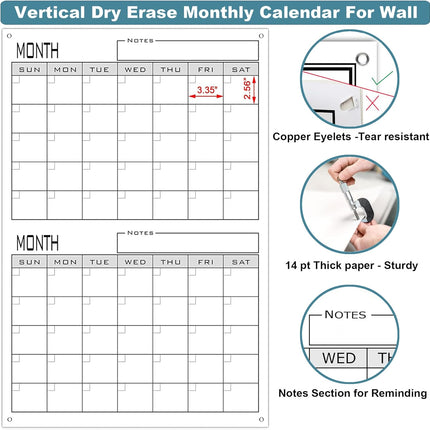2 Month Dry Erase Calendar For Wall,24"x36" Large 60 Day Erasable & Reusable Wal