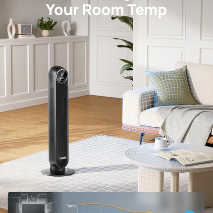Dreo Tower Fan for Bedroom, 25ft/s Velocity Quiet Floor Fan, 90° Oscillating Fan