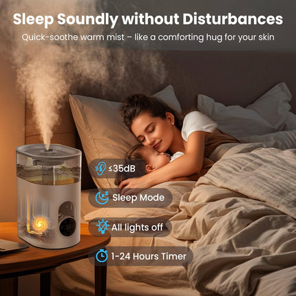 Humidifiers for Bedroom Large Room Home - GloryAir 6L Quiet Top Fill Cool & Warm