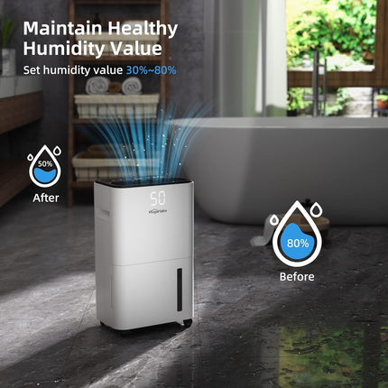 HOGARLABS 34 Pint Home Dehumidifier for Basement & Bedroom, 3 Modes, Continuous Drain, Timer & Child Lock