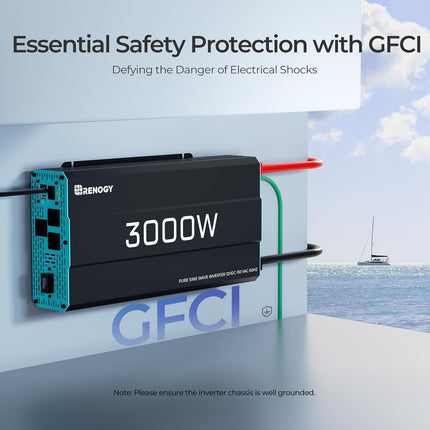 Renogy 3000W Pure Sine Wave Inverter 12V DC to 120V AC Converter for Home, RV, T