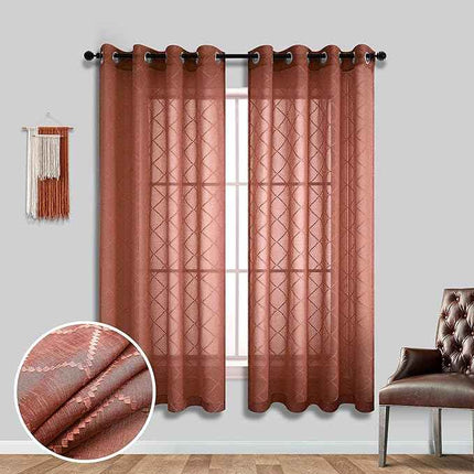 Sheer 52x84 Inch Curtains 2 Panel Set Grommet Diamond Linen Textured Semi Privac