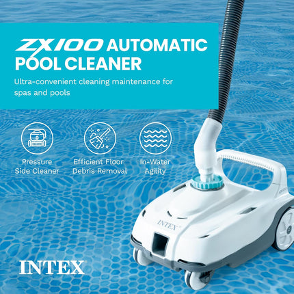 INTEX 28006E ZX100 Pressure-Side Automatic Above Ground Pool Cleaner with 21 ft Hose & Large Debris Tray