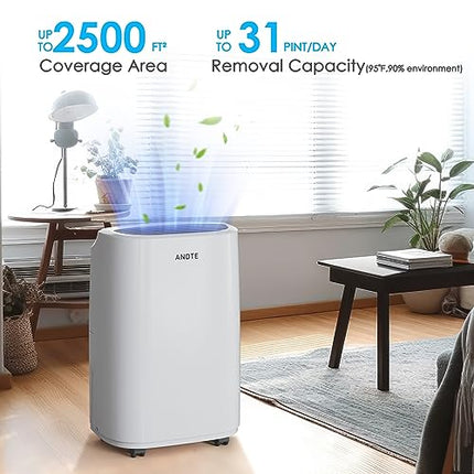 ANDTE 2500 Sq.Ft Dehumidifier for Large Room and Home Basements, 34 Pints Dehumi