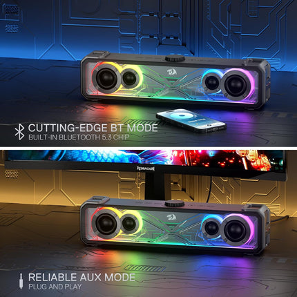 Redragon GS817 RGB Desktop Soundbar, 2.0 Channel Stereo Speakers for Desktop w/M