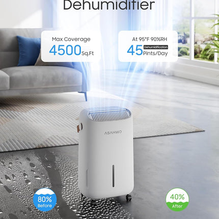 Dehumidifier for Basement,Home,Bathroom,Large Room,Bedroom 45 pint 4500 Sq ft Po