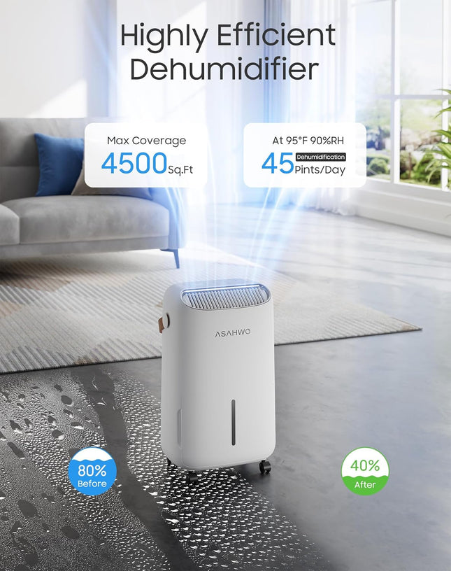 Dehumidifier for Basement,Home,Bathroom,Large Room,Bedroom 45 pint 4500 Sq ft Po
