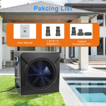 DOEL Mini Swimming Pool Heat Pump, 17100 BTU Electric Pool Heater & Chiller for Above Ground Pools & Spas, 115V, 45 dB