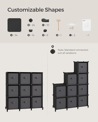 SONGMICS Cube Storage Organizer with Storage Boxes, 9-Cube Organizer, 9 Collapsi