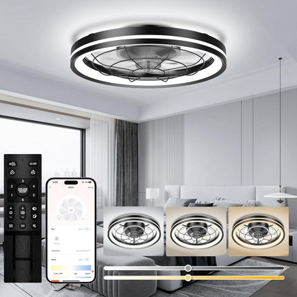 Ceiling Fans with Lights Flush Mount, White Low Profile Modern Ceiling Fan with