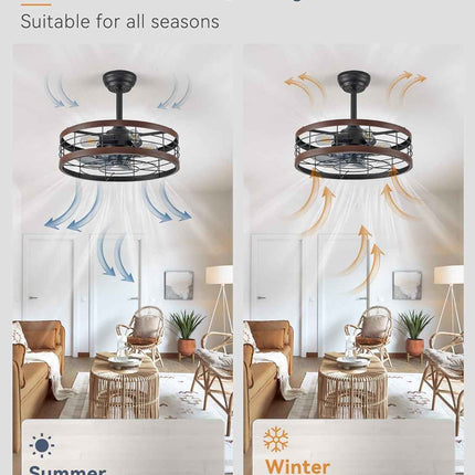 LEDIARY 20 inch Fandelier Caged Ceiling Fan with Light, Bladeless Ceiling Fan wi