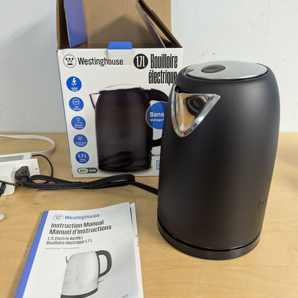 Westinghouse 1.7L Electric Steel Kettle Matte Black, Durable Steel Body Construc