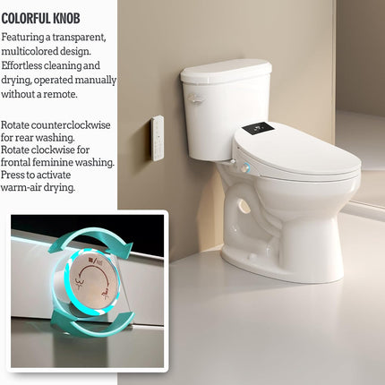 WLJBIDET O80KR Round Bidet Toilet Seat with Warm Water Wash & Air Drying, Heated Seat, Remote & Nightlight