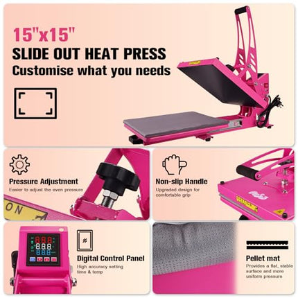CoolSub Heat Press 15x15 Slide Out Heat Press Machine, Industrial Digital Heat T