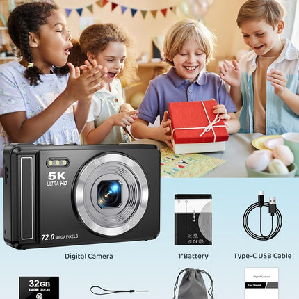 5K Digital Camera - Point and Shoot Small Digital Cameras - 72MP UHD Autofocus C