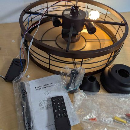 LEDIARY 20 inch Fandelier Caged Ceiling Fan with Light, Bladeless Ceiling Fan wi