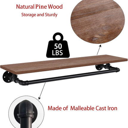 TEDIDUWA Clothes Rack 36in, Wall Mounted Garment Rack with Real Wood Shelf, Heav