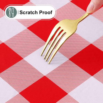 misaya Round Fitted Tablecloth with Elastic Edge, Buffalo Plaid Waterproof Vinyl