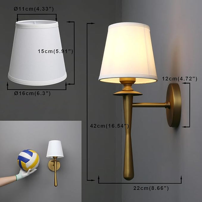 Yosoan Brass Gold Retro Boho White Fabric Wall Sconce Set of 2, Vintage Industri