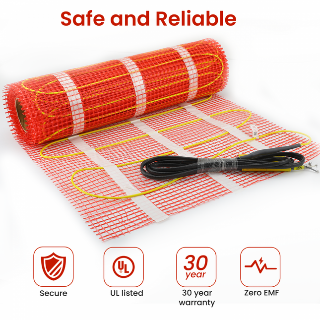 HEATIT Warmmat 90 sq ft Electric Radiant Floor Heating System, Self-Adhesive Underfloor Heat Mat for Tile
