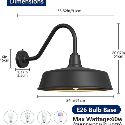 Ytzlvw 24Inch Large Outdoor Gooseneck Barn Lights from Dusk to Dawn, Extended Ar