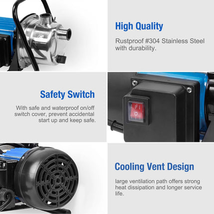 FLUENTPOWER 1HP Portable Garden Transfer Pump, 900 GPH Electric Sprinkler Booster with 13 ft Suction Hose Kit