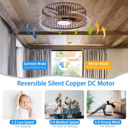 Coolbull Ceiling Fan with Lights, Remote & APP Control, 20 Inch Farmhouse Flush