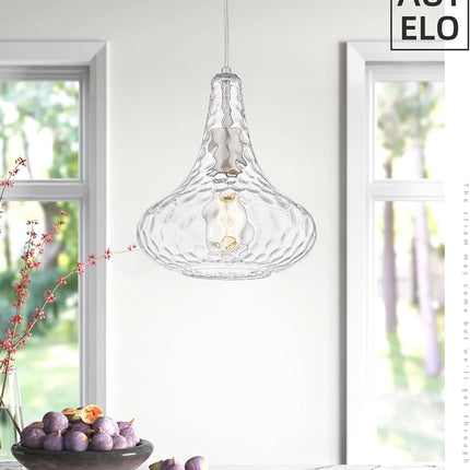 AUTELO Glass Kitchen Pendant Lights Pendant Light Fixture with Hammered Glass Ha