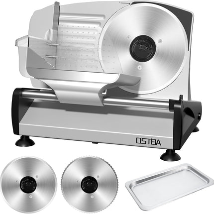 OSTBA Meat Slicer with Quiet DC Motor, 200W Electric Deli Slicer, Dual 7.5'' Sta